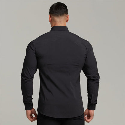 Men Fashion Casual long Sleeve Solid Shirt Super Slim Fit Male Social Business Dress Shirt Brand Men Fitness Sports Clothing