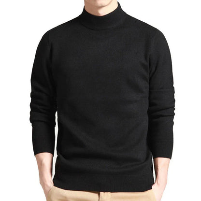 Spring Autumn Men Sweater Solid Color Pullovers Mock Neck Thin Fashion Knitted Pullovers