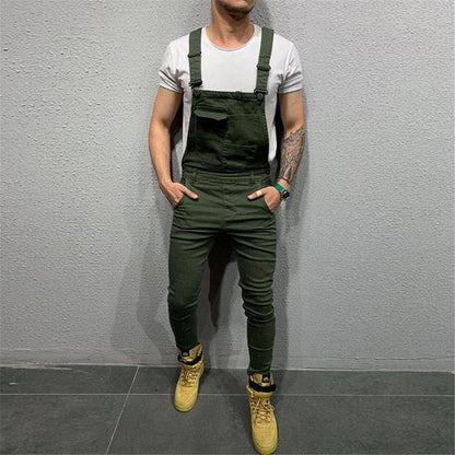 Men's Denim Dungaree Bib Overalls Jumpsuits Moto Biker Jeans Pants Trousers Plus Size Mens Casual Overalls