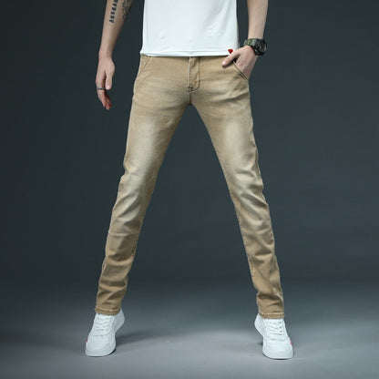 Men's Skinny White Jeans Fashion Casual Elastic Cotton Slim Denim Pants Male Brand Clothing Black Gray Khaki