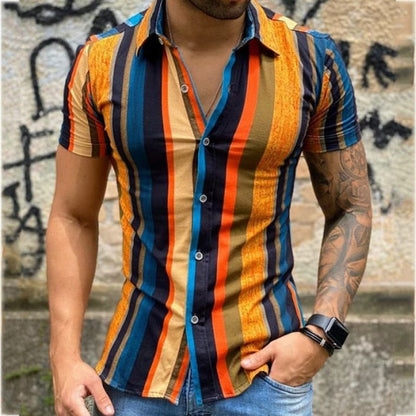 Summer New Mens Vintage Striped Shirt Fashion Casual Luxury Shirt Short Sleeve Hawaii Shirts For Men