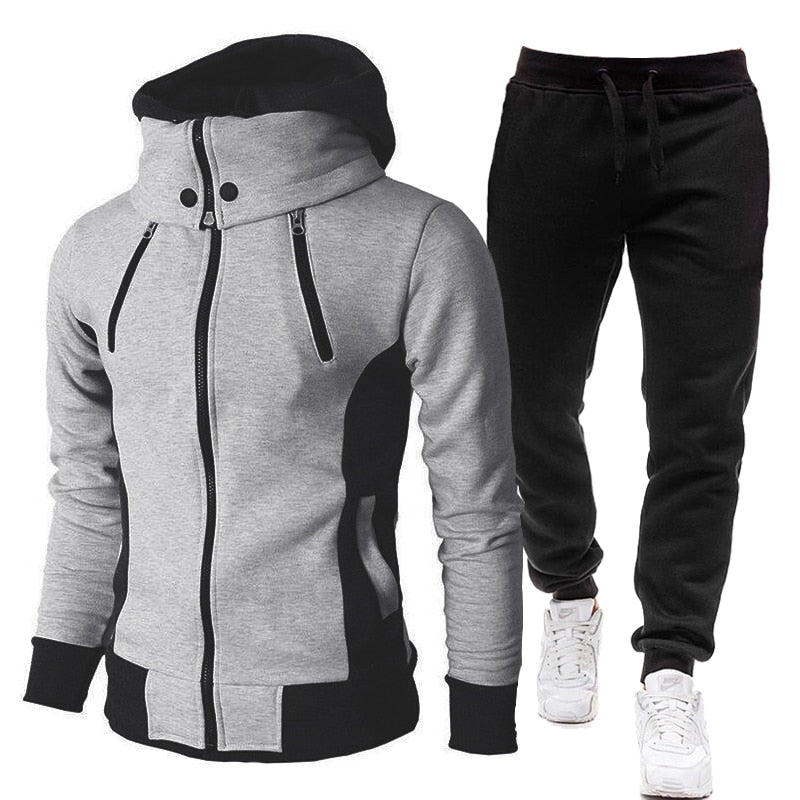 Autumn Winter Tracksuit Men Suits Casual High Callor Hoodie + Pant Sportswear Male Warm Zipper Sweatshirts /jacket Two Piece Set