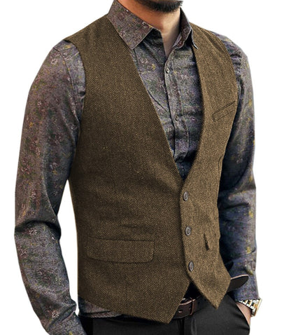 saferido       Men's Vest Suit Boutique Wool Tweed Slim Fit Leisure Cotton Male Gentleman Beckham Business Waistcoat For Wedding Groomsmen