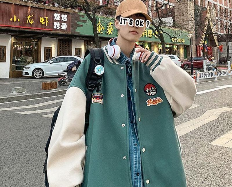 Oversized bomber jacket men's coat Korean fashion spring hip-hop loose bf sports jacket preppy style casual baseball uniform