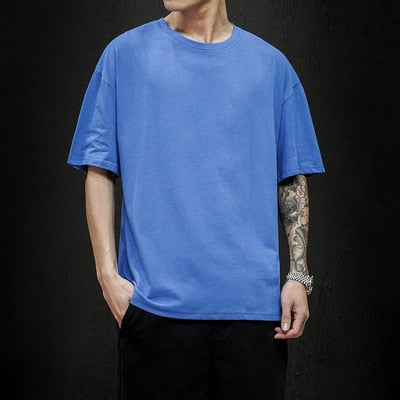 New Summer Men's T Shirt Fashion Solid T Shirt Mens Oversized Hip Hop Short Sleeve Casual Cotton Mens Streetwear Top Tees