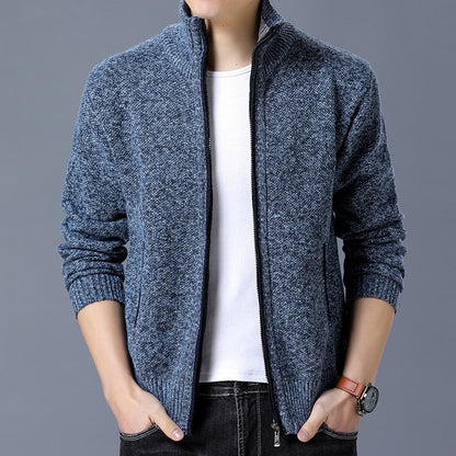 Men's New Fleece Cardigan Sweater Fall/Winter Thermal Jacket Zip Up Knitted Trendy Casual Plus Size M-4XL