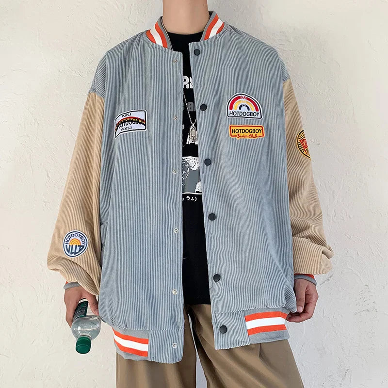 saferido Spring and autumn corduroy jacket men's ins tide brand Harajuku style Korean style versatile handsome loose Baseball Jacket