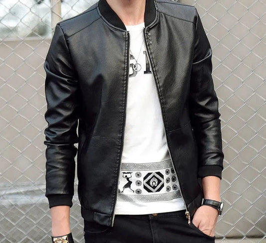 Men's leather Jacket PU Biker Coats Fashion Spring Autumn Jackets Mens Faux Leather Slim Fit Motorcycle Coats Clothing