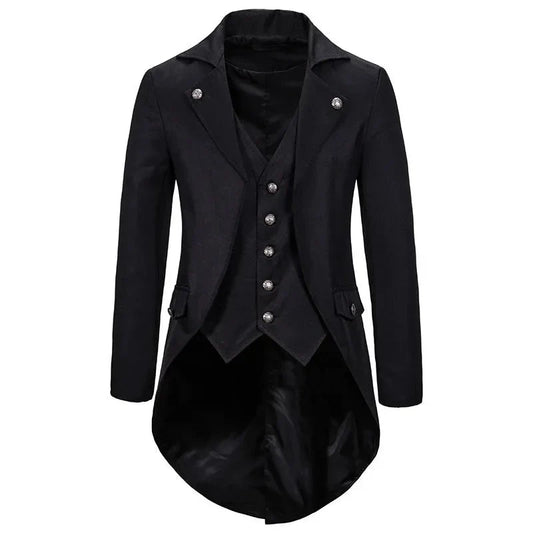 Gothic Victorian Tailcoat Jacket Men Steampunk Medieval Cosplay Costume Male Pirate Renaissance Formal Tuxedo Coats 2XL