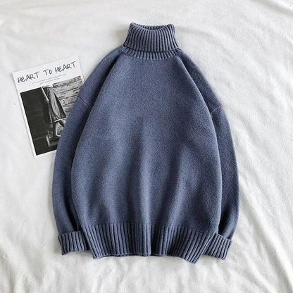 Winter Warm Men's Turtleneck Sweaters Solid Korean Man Casual Knitter Pullovers  Harajuku Male Fleece Sweaters