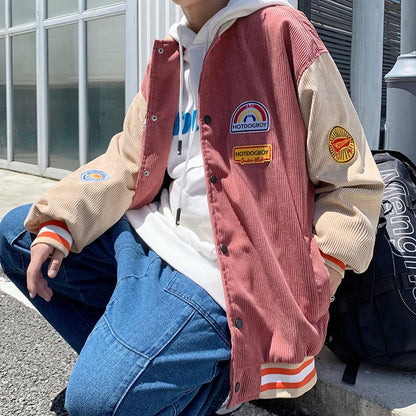 saferido Spring and autumn corduroy jacket men's ins tide brand Harajuku style Korean style versatile handsome loose Baseball Jacket