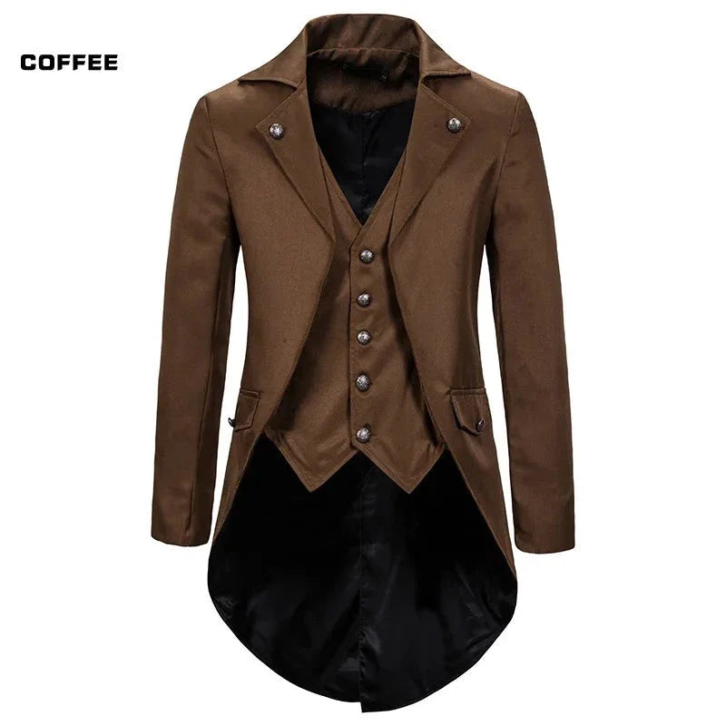 Gothic Victorian Tailcoat Jacket Men Steampunk Medieval Cosplay Costume Male Pirate Renaissance Formal Tuxedo Coats 2XL