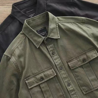 saferido      -shop men’s fashion Shirt Men's New Ins Versatile Casual Shirt Japanese Pure Cotton Loose American Retro Army Green Shirt Jacket