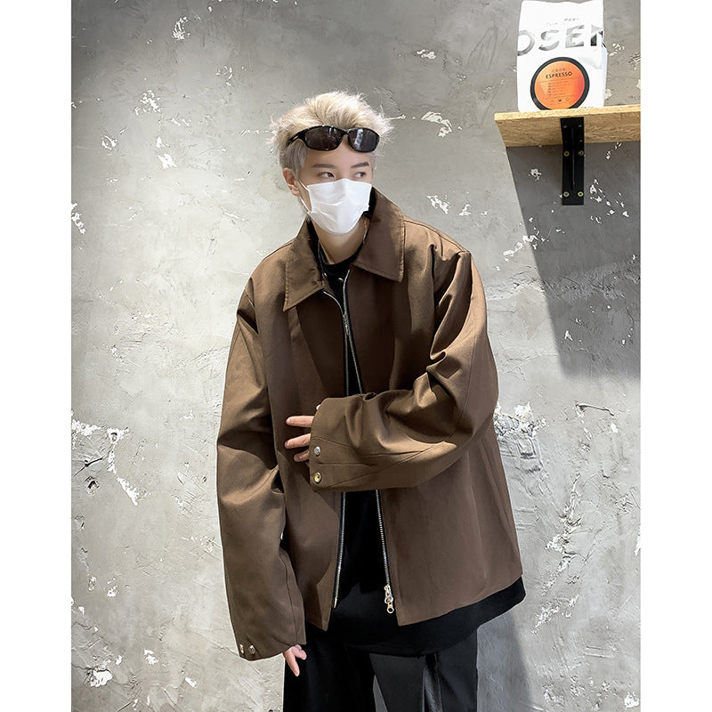 saferido men fall outfits casual Japanese Retro Oversize Lapel Jacket Men's Outer Wear Spring and Autumn Hong Kong Style Loose Workwear Flight Jacket