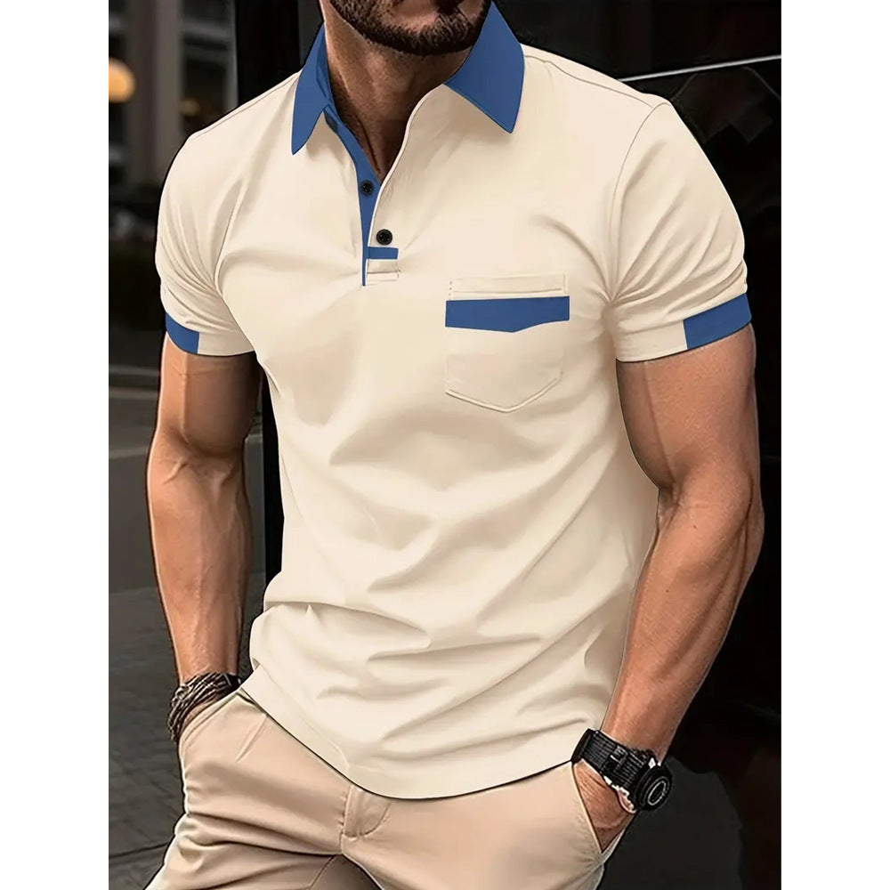 summer  men's color matching pocket POLO shirt sports polo shirt