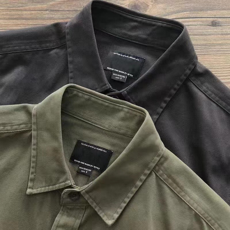 saferido      -shop men’s fashion Shirt Men's New Ins Versatile Casual Shirt Japanese Pure Cotton Loose American Retro Army Green Shirt Jacket