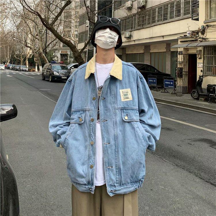 saferido 90s fashion men American Retro Denim Coat for Boys Spring and Autumn New Loose All-Match Fashion Handsome Casual Workwear Jacket