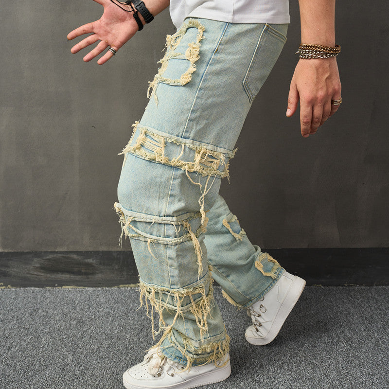 saferido 90s fashion men American Style Retro Wide Leg Jeans Men's American Style Trendy Loose Trousers High Street Wide Leg Pants