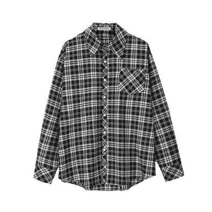 saferido 90s streetwear Spring and Autumn Japanese Style Black and White Plaid Long-Sleeved Shirt Men's Niche Retro Hong Kong Style Loose Shirt All-Matching Coat