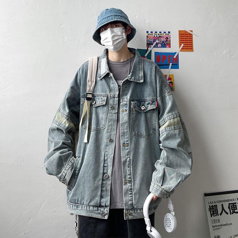 saferido 90s streetwear Denim Coat Men's Autumn Hong Kong Style Youth All-Matching Clothes Ins Korean Style Trendy Loose plus Size Jacket