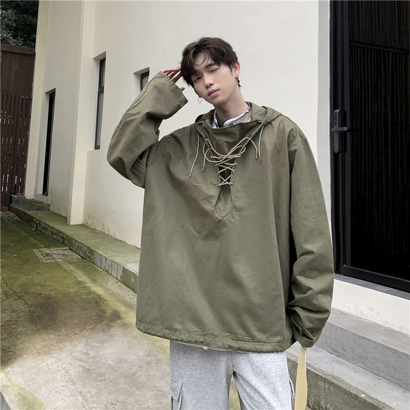 saferido 90s fashion Workwear Sweater Men's Japanese Ins Spring and Autumn Hooded Top Loose Pullover Casual Jacket