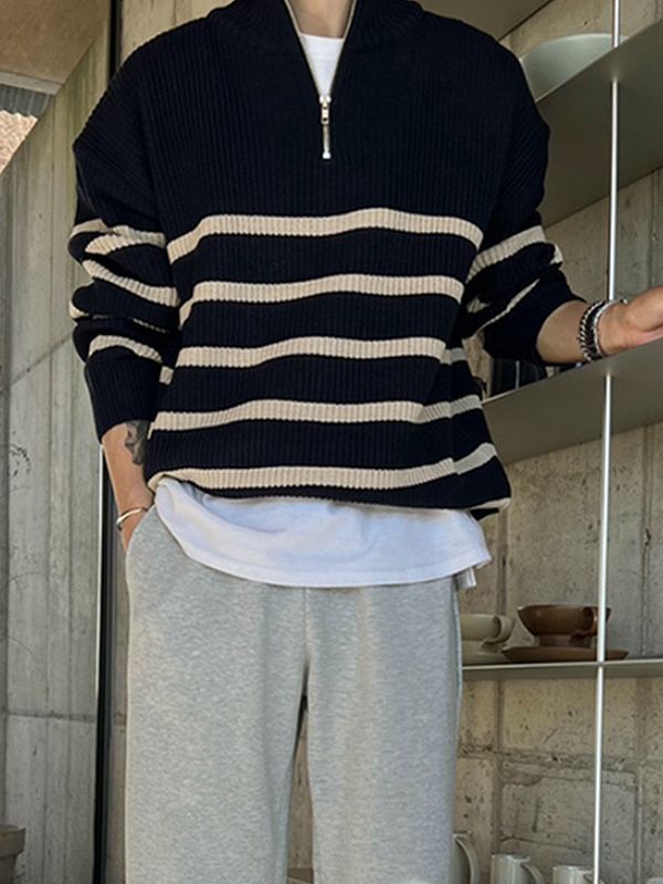 saferido      -shop mens fall fashion Japanese Style Thick Striped Sweater Men's Autumn and Winter New Korean Style Trendy Loose Pullover Wool Sweater Top