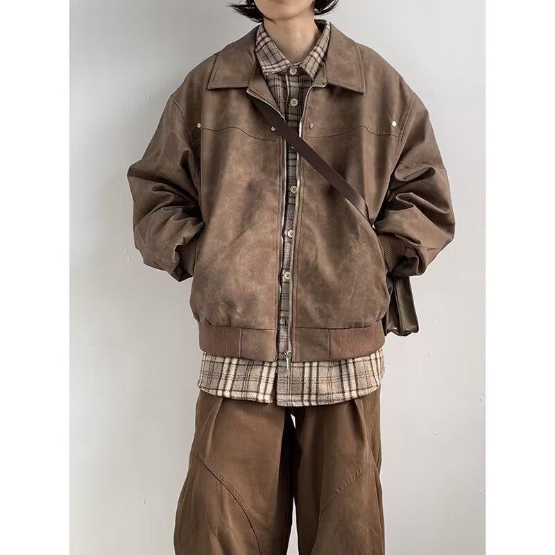 saferido outfit inspo 2024 American High Street Niche Lapel Jacket Men's and Women's Retro Loose All-Match Trendy Casual Jacket