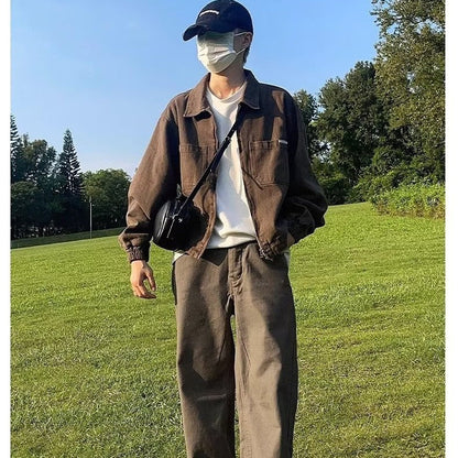 saferido classy outfits men Maillard Jeans Men's American Retro Brown Pants Men's Loose Straight Logging Overalls Long Pants