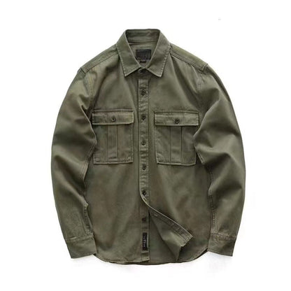 saferido      -shop men’s fashion Shirt Men's New Ins Versatile Casual Shirt Japanese Pure Cotton Loose American Retro Army Green Shirt Jacket