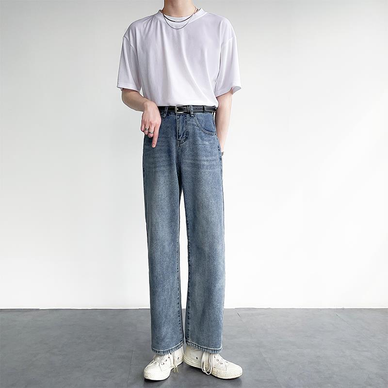 saferido      -shop mens outfit inspiration Drop Jeans Men's Retro Distressed Hong Kong Style Loose Straight Pants All-Match Draping