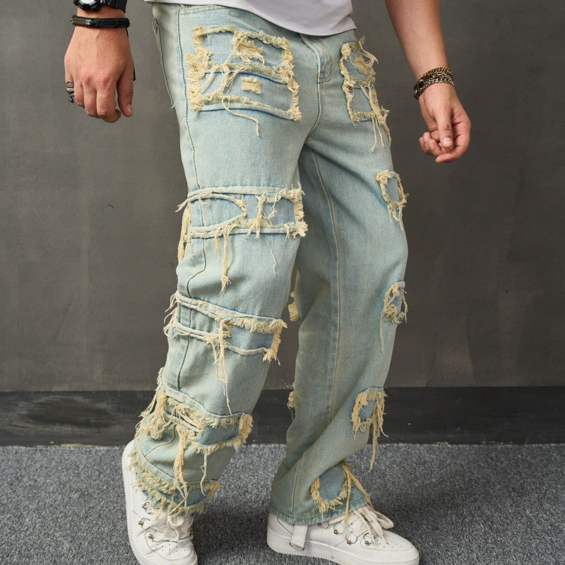 saferido 90s fashion men American Style Retro Wide Leg Jeans Men's American Style Trendy Loose Trousers High Street Wide Leg Pants