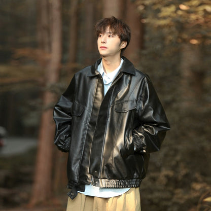 saferido skater boy outfits American Retro Brown Leather Jacket Men's PU Leather Flight Jacket Hiphop Motorcycle Jacket