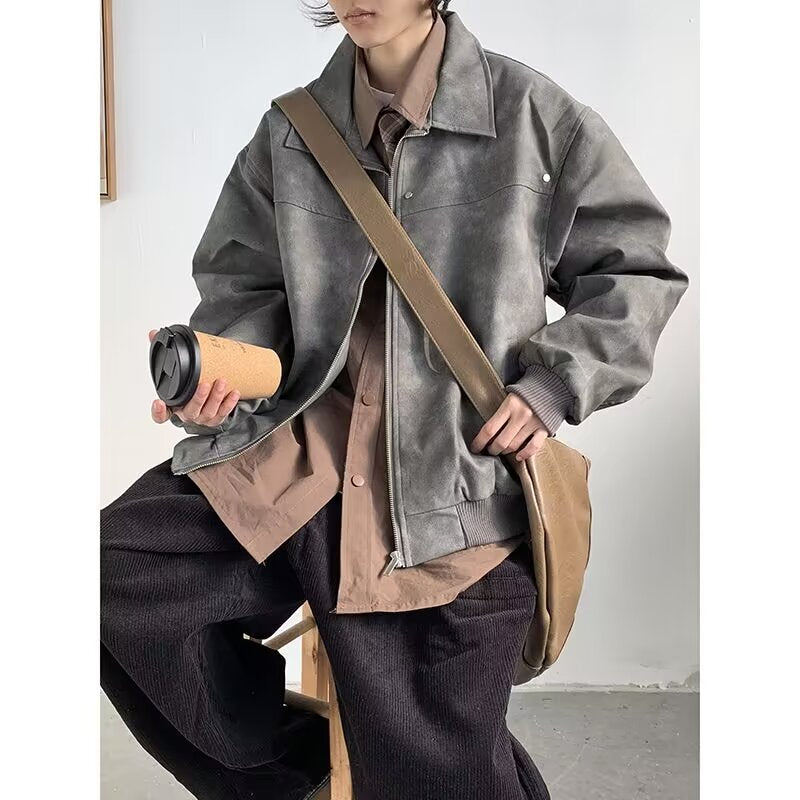 saferido outfit inspo 2024 American High Street Niche Lapel Jacket Men's and Women's Retro Loose All-Match Trendy Casual Jacket