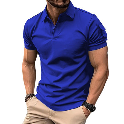 European and American summer men's lapel button POLO shirt arm pocket sports polo shirt