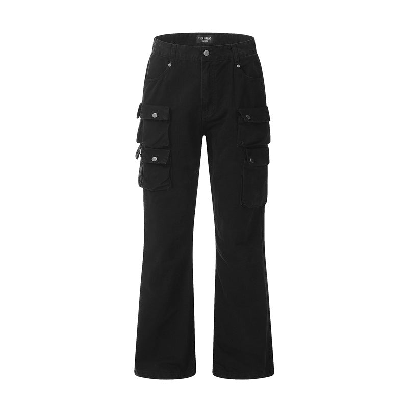 saferido 90s fashion 2024 Spring and Autumn Carbon Grinding Washed Three-Dimensional Multi-Pocket Overalls Distressed Skinny Casual All-Matching Trousers Fashion