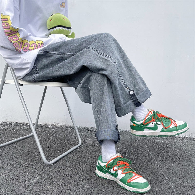 saferido fall outfits men Spring and Summer Trendy Men's Jeans Loose Straight Casual Draping Wide-Leg Hong Kong Style Cropped Sports Long Pants