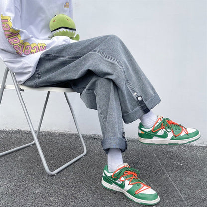 saferido fall outfits men Spring and Summer Trendy Men's Jeans Loose Straight Casual Draping Wide-Leg Hong Kong Style Cropped Sports Long Pants