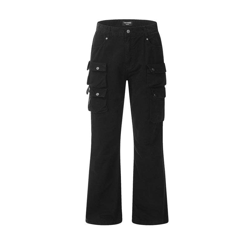 saferido 90s fashion 2024 Spring and Autumn Carbon Grinding Washed Three-Dimensional Multi-Pocket Overalls Distressed Skinny Casual All-Matching Trousers Fashion