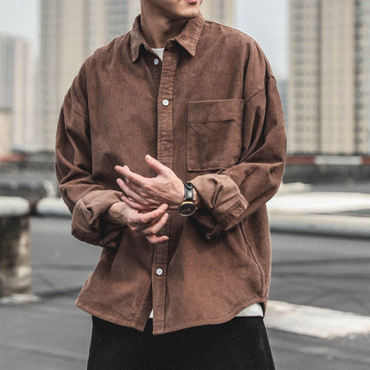 saferido      -shop boy outfits Corduroy Shirt Men's Long-Sleeved Autumn Japanese Fashionable Casual Loose Men's Autumn and Winter Thick Shirt Men's Coat