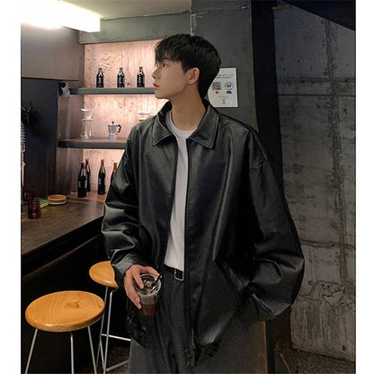 saferido mens haircut Leather Coat Men's Autumn Loose Oversize American Retro PU Leather Jacket