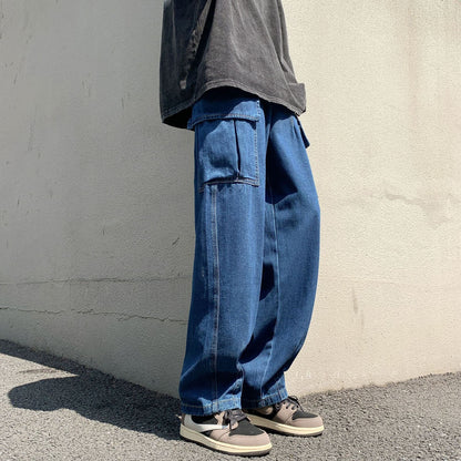 saferido drip outfit men Cityboy American Wide Leg Workwear Jeans Men's Ins Straight Loose Vintage Washed Workwear Trousers