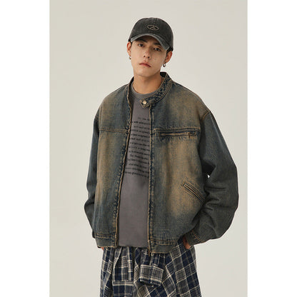 retro washed distressed denim jacket men spring and autumn new loose casual jacket men's tops