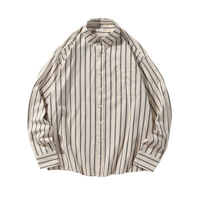 saferido      -shop hipster Fashionable All-Matching Men's Long-Sleeved Striped Shirt New Spring and Autumn Vintage Shirt Japanese Style Youth Retro Loose Shirt Fashion