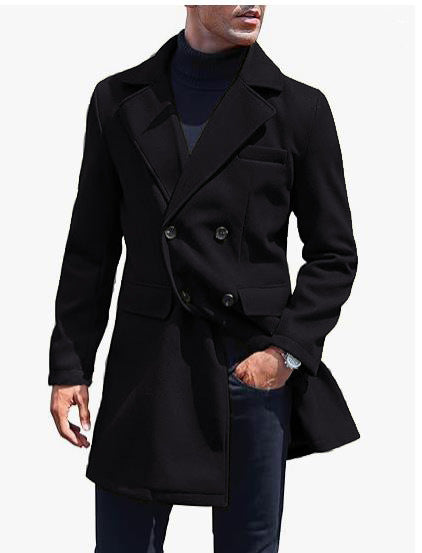 saferido      -shop men’s fashion European Version New plus Size Woolen Overcoat Men's Casual Jacket Mid-Length Double Breasted