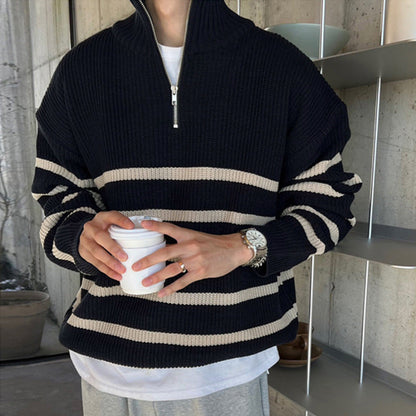 saferido      -shop mens fall fashion Japanese Style Thick Striped Sweater Men's Autumn and Winter New Korean Style Trendy Loose Pullover Wool Sweater Top