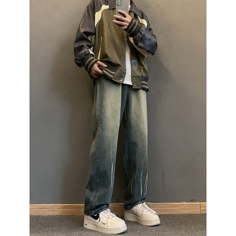 saferido masc outfits Washed Jeans Men's Autumn and Winter Ruoshuai Loose Straight Fashion Pants Men's American Retro Casual Trousers