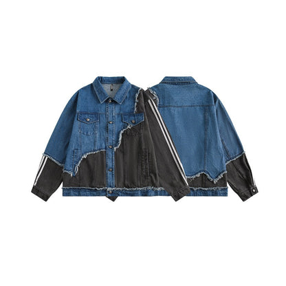 saferido 90s fashion men Fashionable Irregular Stitching Design Sense Workwear Denim Jacket Men's Spring and Autumn Loose Trendy Casual All-Matching Jacket