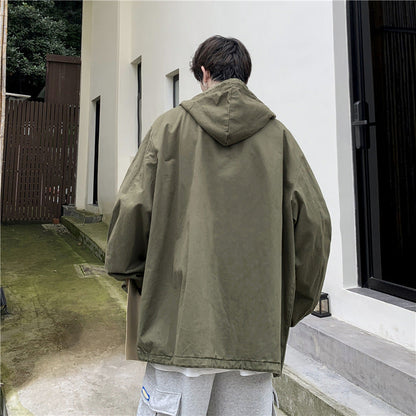 saferido 90s fashion Workwear Sweater Men's Japanese Ins Spring and Autumn Hooded Top Loose Pullover Casual Jacket