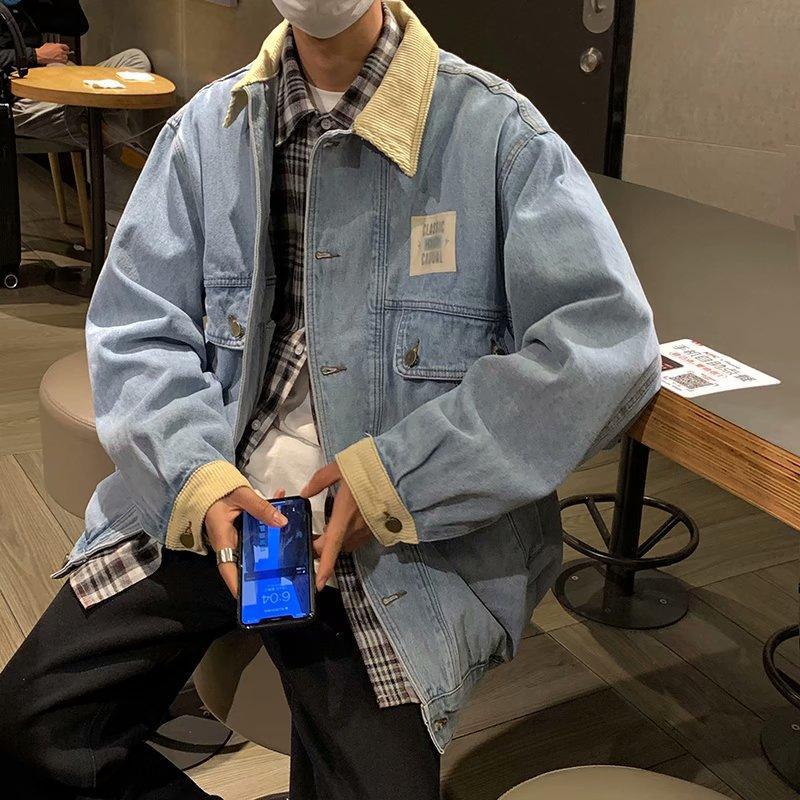 saferido 90s fashion men American Retro Denim Coat for Boys Spring and Autumn New Loose All-Match Fashion Handsome Casual Workwear Jacket