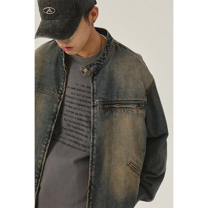 retro washed distressed denim jacket men spring and autumn new loose casual jacket men's tops